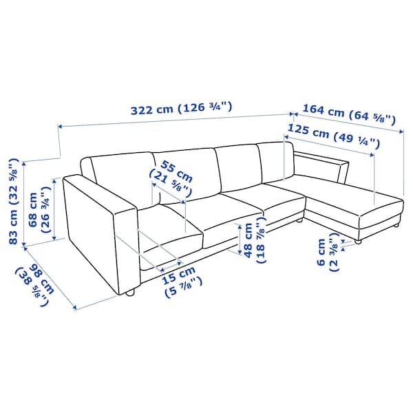 Ikea VIMLE - 4-seater sofa with chaise-longue/Djuparp dark grey ,