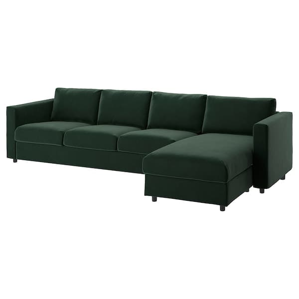 VIMLE - 4-seater sofa with chaise-longue/Djuparp dark green ,