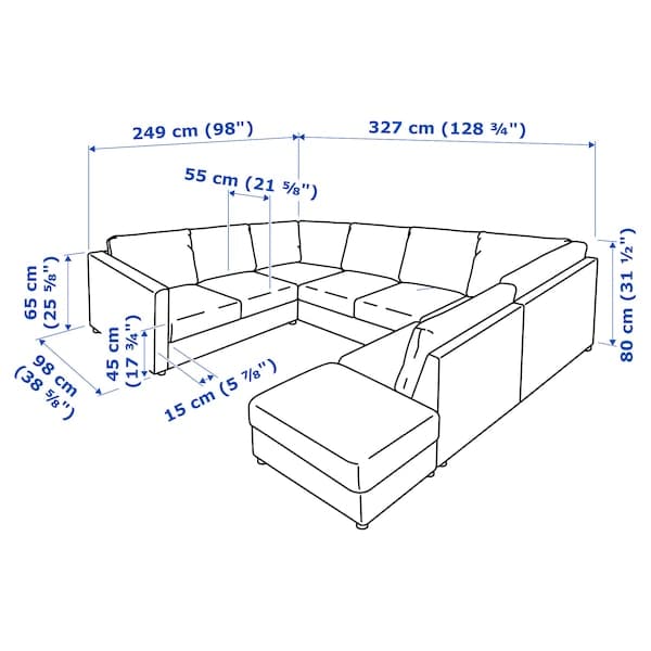 Ikea VIMLE 6 seater U-length sofa - with open terminal/Grann/Bomstad black ,