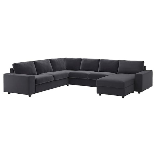 Ikea VIMLE - 5 seater corner sofa/chaise-longue, with wide armrests/Djuparp dark grey ,
