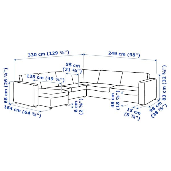 VIMLE - 5 seater angol sofa/chaise-longue, with wide armrests/Djuparp dark green , - best price from Maltashopper.com 69436783