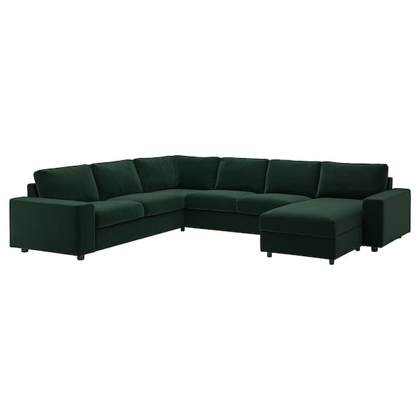 VIMLE - 5 seater angol sofa/chaise-longue, with wide armrests/Djuparp dark green , - best price from Maltashopper.com 69436783