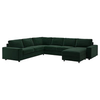 VIMLE corner sofa, 5-seat w chaise longue, with wide armrests/Djuparp dark green, 15x68x98 cm