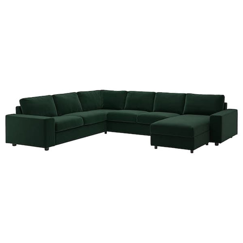 VIMLE - 5 seater angol sofa/chaise-longue, with wide armrests/Djuparp dark green ,