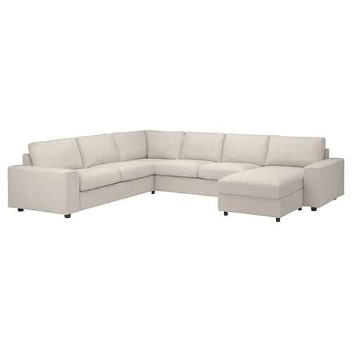 VIMLE 5-seater angol sofa/chaise-longue - with wide armrests/Beige Gunnared ,