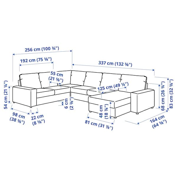 Ikea VIMLE 5-seater angol sofa/chaise-longue - with wide armrests/Beige Gunnared ,