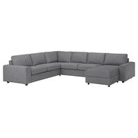 VIMLE - 5 seater corner sofa/chaise-longue, with wide armrests/Lejde grey/black , - best price from Maltashopper.com 99436734