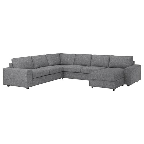 VIMLE - 5 seater corner sofa/chaise-longue, with wide armrests/Lejde grey/black ,
