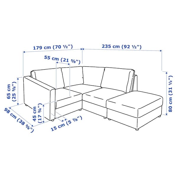 Ikea VIMLE 3-seater corner sofa - with open terminal/Grann/Bomstad black ,