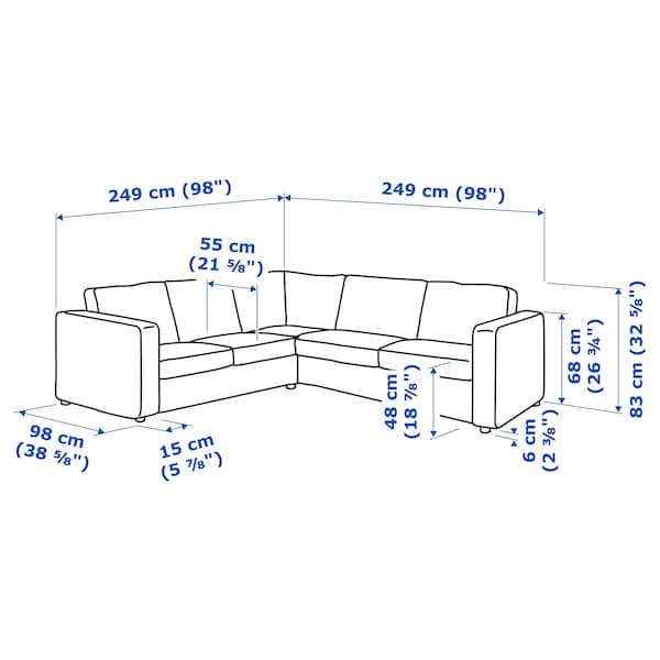 Ikea VIMLE - 4-seater corner sofa with wide armrests/Lejde grey/black ,