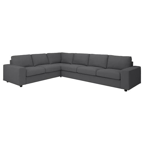 VIMLE 5-seater corner sofa - with wide armrests/Grey Hallarp ,