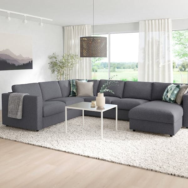 VIMLE - Corner sofa, 5 seater, with chaise longue/Gunnared smoke grey - best price from Maltashopper.com 39399584