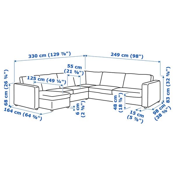 Ikea VIMLE - 5 seater corner sofa with chaise-longue/Lejde grey/black ,