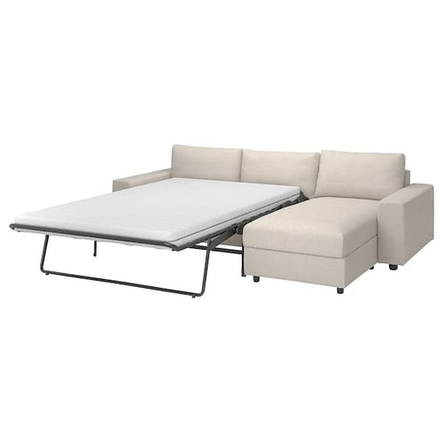 VIMLE - 3-seater sofa bed/chaise-longue, with wide armrests/Gunnared beige ,