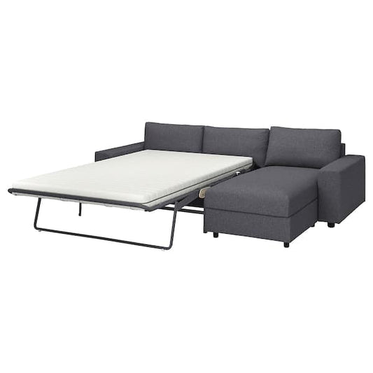 Ikea VIMLE - 3-seater sofa bed/chaise-longue, with wide armrests Gunnared/smoky grey ,