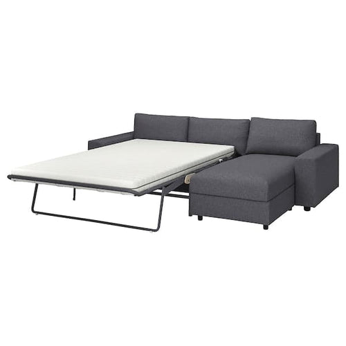 VIMLE - 3-seater sofa bed/chaise-longue, with wide armrests Gunnared/smoky grey ,