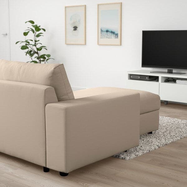 VIMLE - 3-seater sofa bed/chaise-longue, with wide armrests/Hallarp beige , - best price from Maltashopper.com 79537084