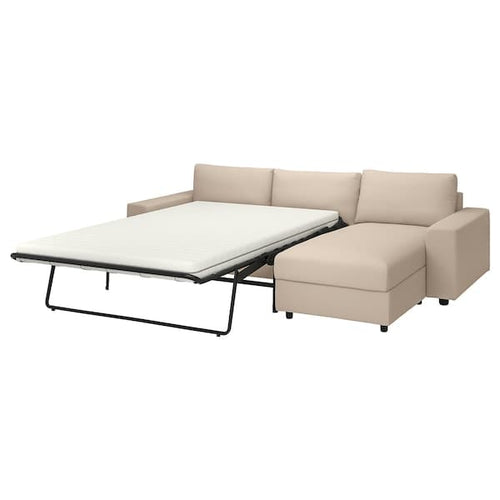VIMLE - 3-seater sofa bed/chaise-longue, with wide armrests/Hallarp beige ,