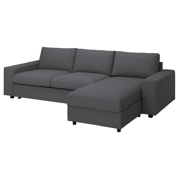 Ikea VIMLE - 3-seater sofa bed/chaise-longue, with wide armrests/Hallarp grey ,