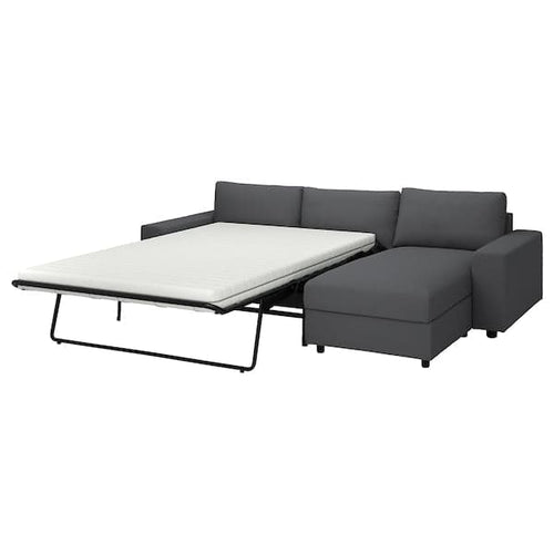 VIMLE - 3-seater sofa bed/chaise-longue, with wide armrests/Hallarp grey ,
