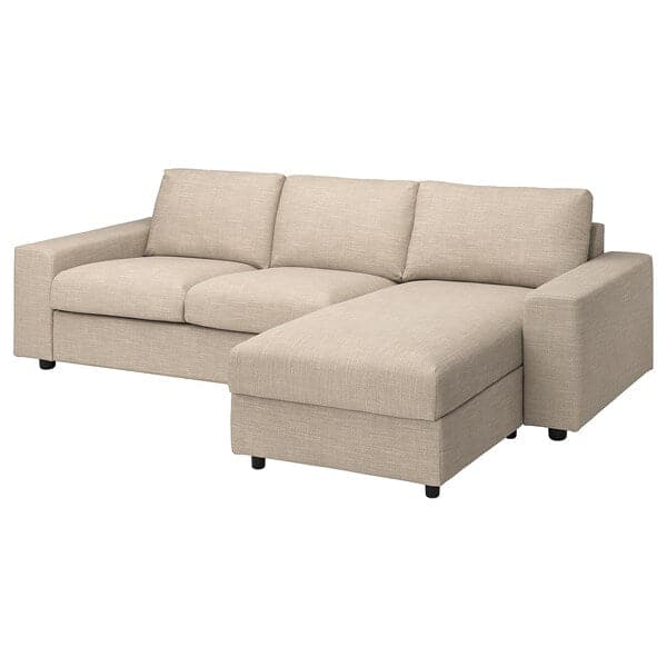 VIMLE - 3-seater sofa bed/chaise-longue, with wide armrests/Hillared beige , - best price from Maltashopper.com 09562128