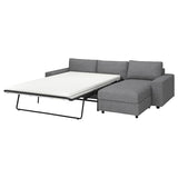 VIMLE 3-seat sofa-bed with chaise longue, with wide armrests/Lejde grey/black, 285 cm
