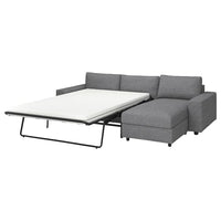 VIMLE 3-seat sofa-bed with chaise longue, with wide armrests/Lejde grey/black, 285 cm