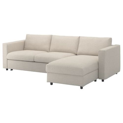 VIMLE - 3-seater sofa bed/chaise-longue, Gunnared beige ,