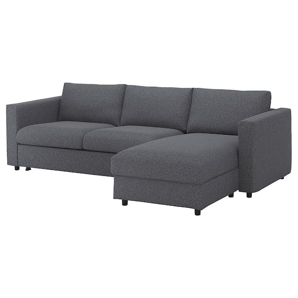 VIMLE - 3-seater sofa bed/chaise-longue, Gunnared smoke grey , - best price from Maltashopper.com 79545282