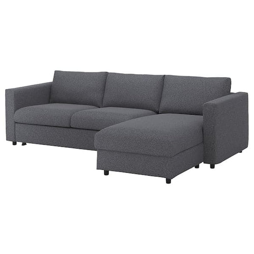 VIMLE - 3-seater sofa bed/chaise-longue, Gunnared smoke grey ,