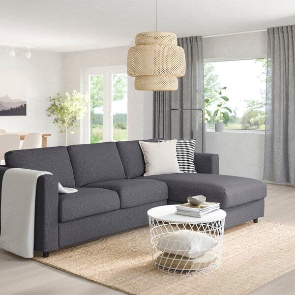 VIMLE - 3-seater sofa bed/chaise-longue, Gunnared smoke grey , - best price from Maltashopper.com 79545282
