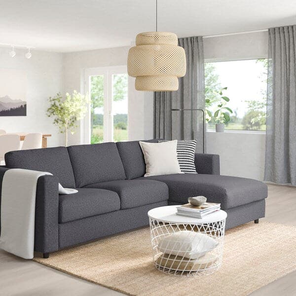 Ikea VIMLE - 3-seater sofa bed/chaise-longue, Gunnared smoke grey ,