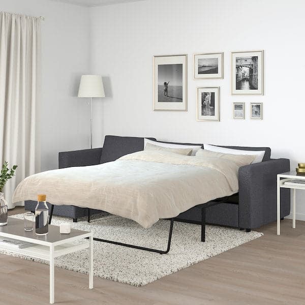 VIMLE - 3-seater sofa bed/chaise-longue, Gunnared smoke grey , - best price from Maltashopper.com 79545282