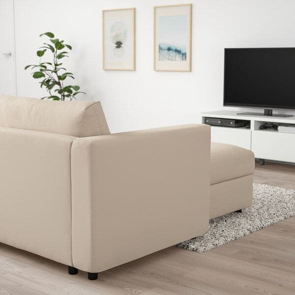 Ikea VIMLE - 3-seater sofa bed/chaise-longue, Hallarp beige ,