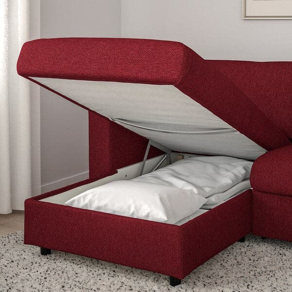 Ikea VIMLE - 3-seater sofa bed/chaise-longue, Lejde red/brown ,