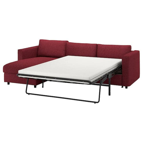 VIMLE - 3-seater sofa bed/chaise-longue, Lejde red/brown ,