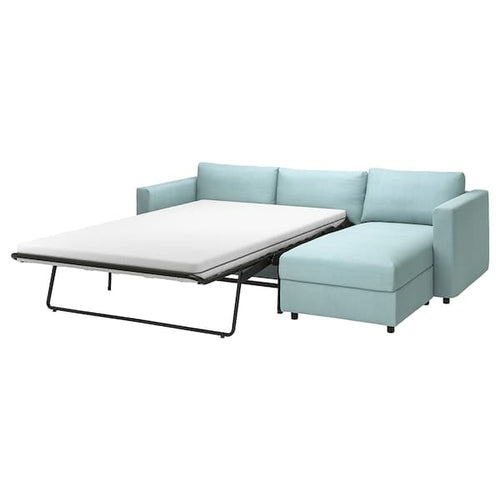 VIMLE - 3-seater sofa bed/chaise-longue, Saxemara light blue ,