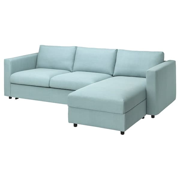 VIMLE - 3-seater sofa bed/chaise-longue, Saxemara light blue , - best price from Maltashopper.com 99537219