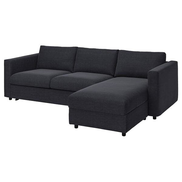 VIMLE - 3-seater sofa bed/chaise-longue, Saxemara blue-black , - best price from Maltashopper.com 79537215