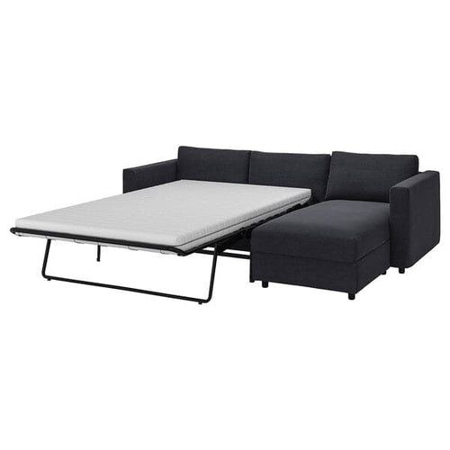VIMLE - 3-seater sofa bed/chaise-longue, Saxemara blue-black ,