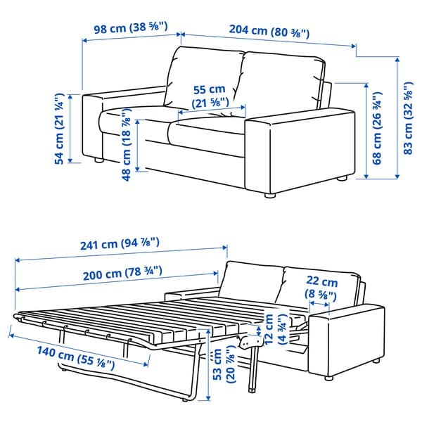 VIMLE - 2-seater sofa bed, with wide armrests/Lejde grey/black , - best price from Maltashopper.com 69537287
