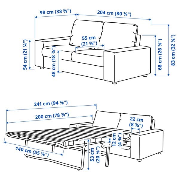 Ikea VIMLE - 2-seater sofa bed, with wide armrests/Lejde grey/black ,