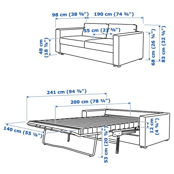 Ikea VIMLE - 2-seater sofa bed, Djuparp dark grey ,