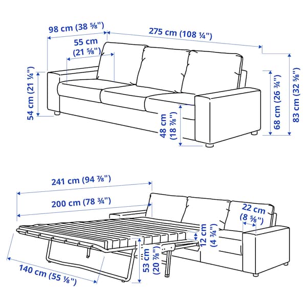Ikea VIMLE - 3-seater sofa bed, with wide armrests/Lejde grey/black ,