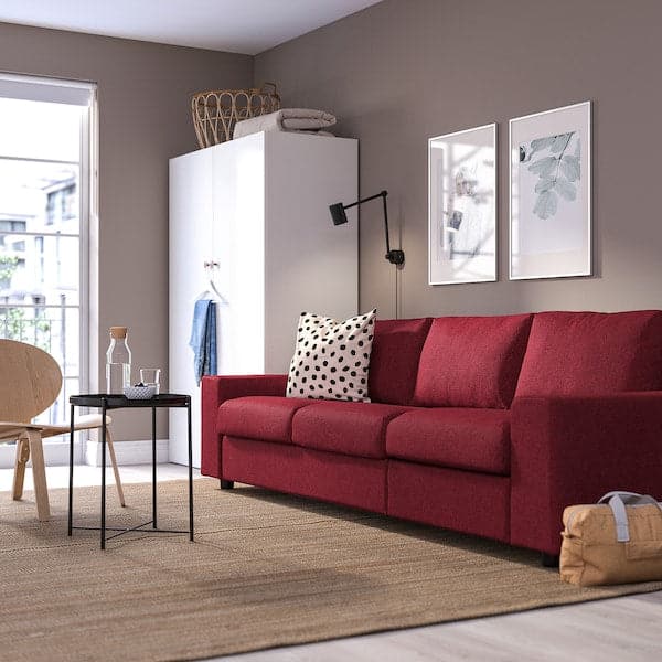Ikea VIMLE - 3-seater sofa bed, with wide armrests/Lejde red/brown ,