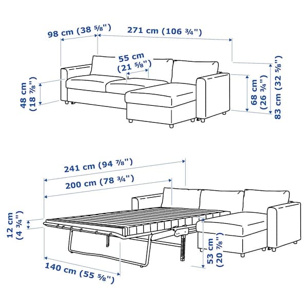VIMLE - 3-seater sofa-bed with chaise-longue/Djuparp green-blue , - best price from Maltashopper.com 19537275
