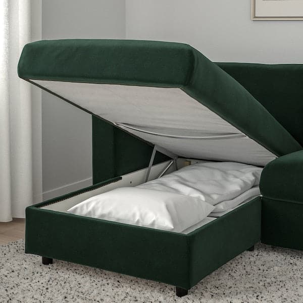 VIMLE - 3-seater sofa bed, with dark green chaise-longue/Djuparp , - best price from Maltashopper.com 49537274