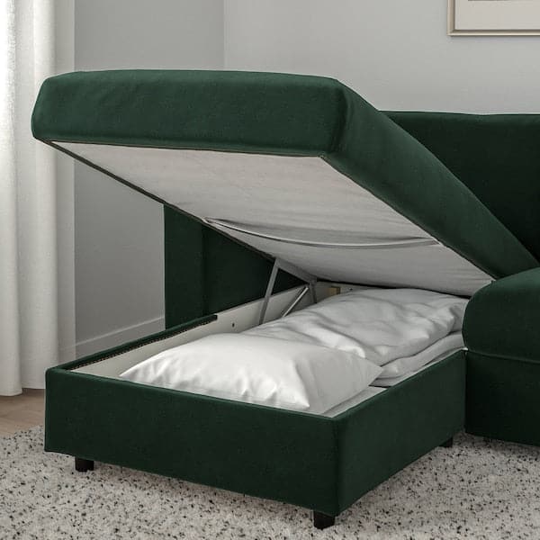 Ikea VIMLE - 3-seater sofa bed, with dark green chaise-longue/Djuparp ,