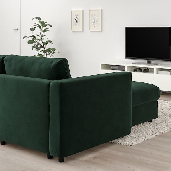 VIMLE - 3-seater sofa bed, with dark green chaise-longue/Djuparp , - best price from Maltashopper.com 49537274