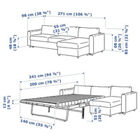 VIMLE - 3-seater sofa bed, with chaise-longue/Hillared beige , - best price from Maltashopper.com 09536974